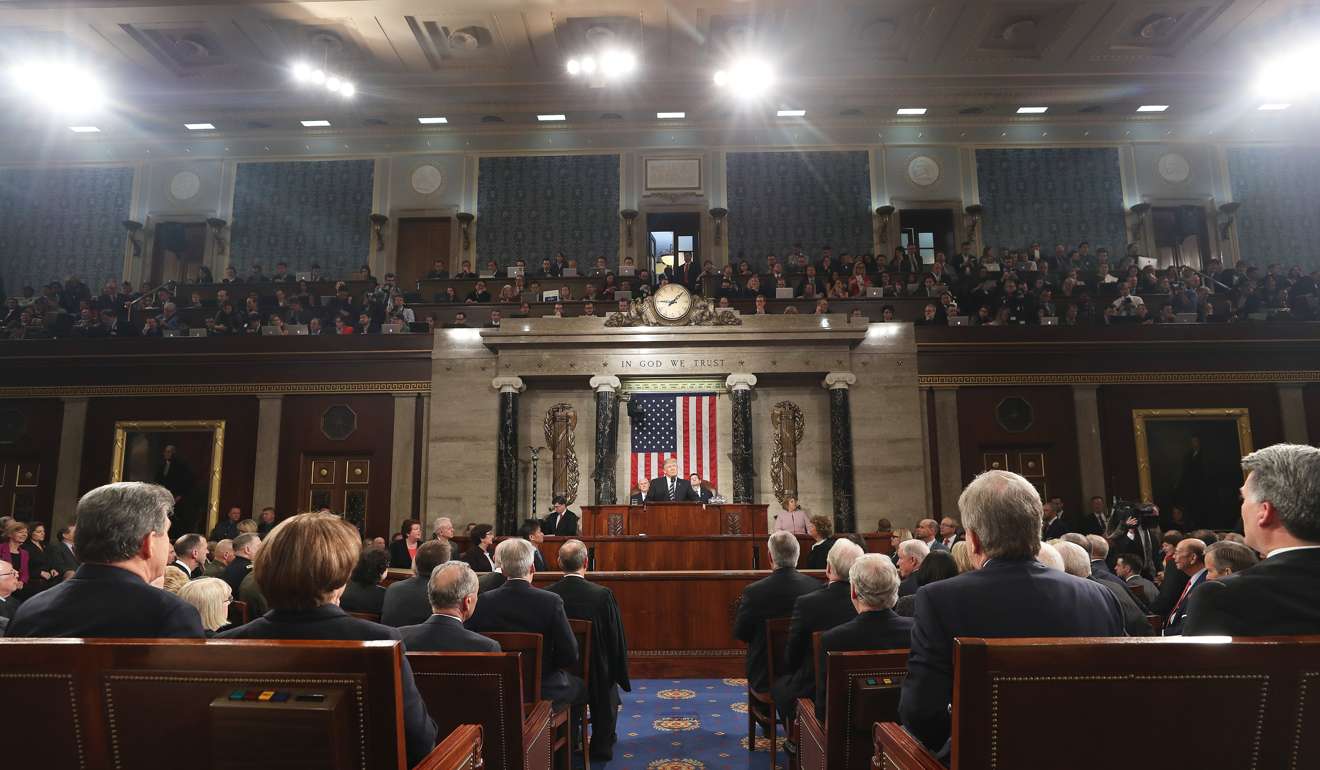 Trump delivers his first address to a joint session of Congress. Photo: EPA