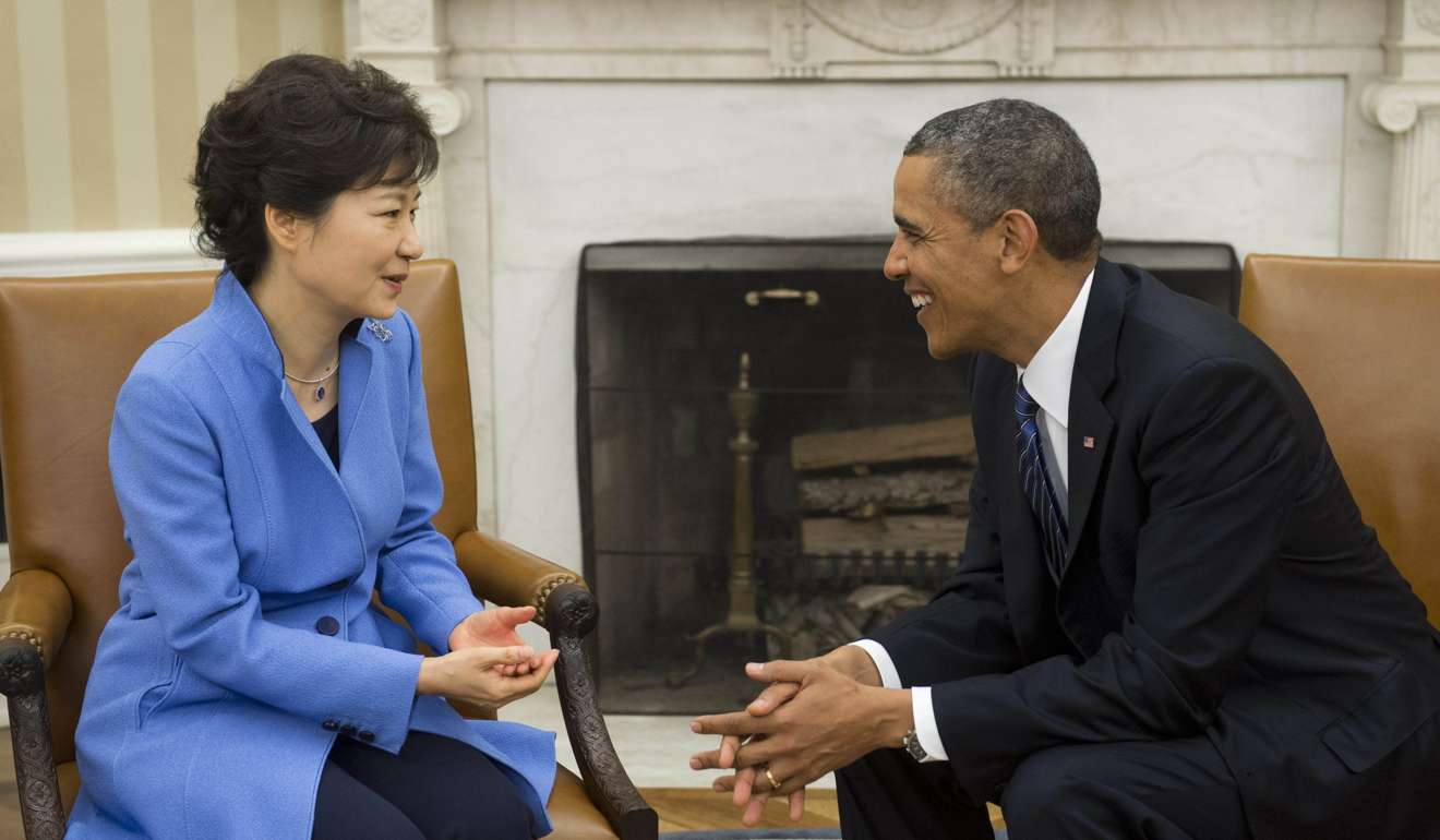 Park Geun-hye with former US president Barack Obama in the Oval Office of the White House. Photo: AFP