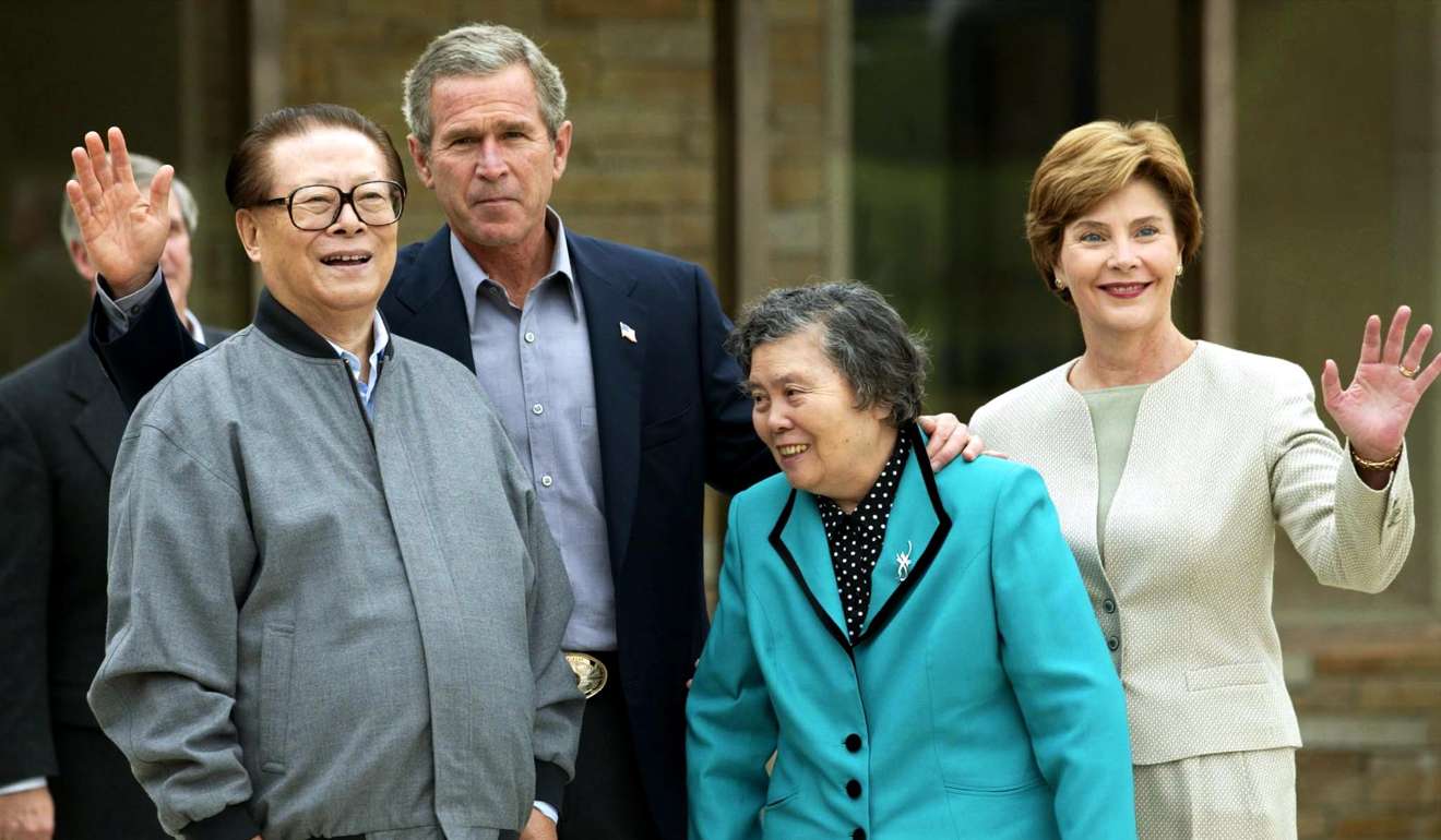 George W. Bush, Laura Bush, Jiang Zemin and his wife Wang Yeping at Bush's Texas ranch in 2002. Photo: AFP