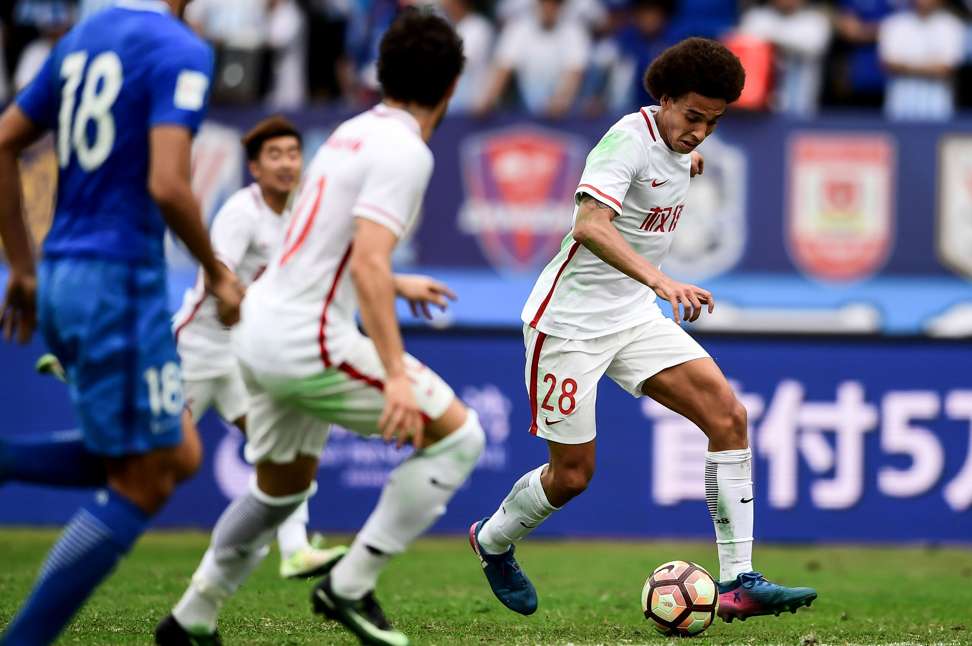 Axel Witsel of Tianjin Quanjian controls the ball during the Chinese Super League match against Guangzhou R&F. Photo: AFP