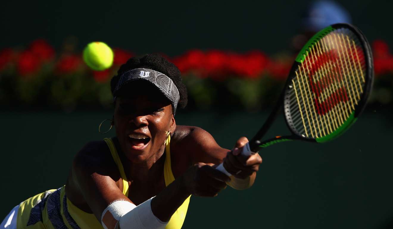 Venus Williams plays a backhand against Lucie Safarova. Photo: AFP