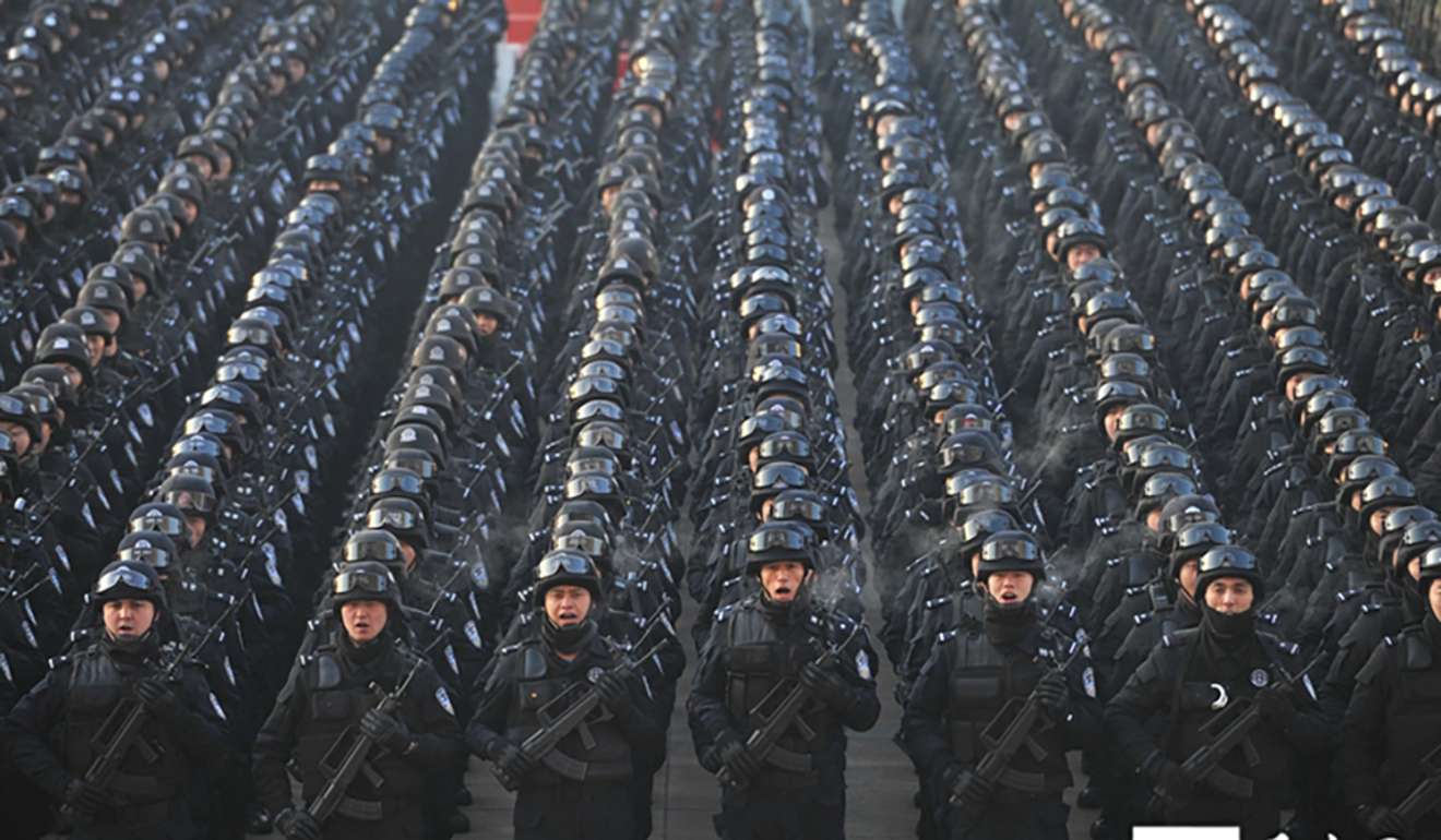 Chinese security forces hold a massive anti-terror rally in Xinjiang. Photo: Handout