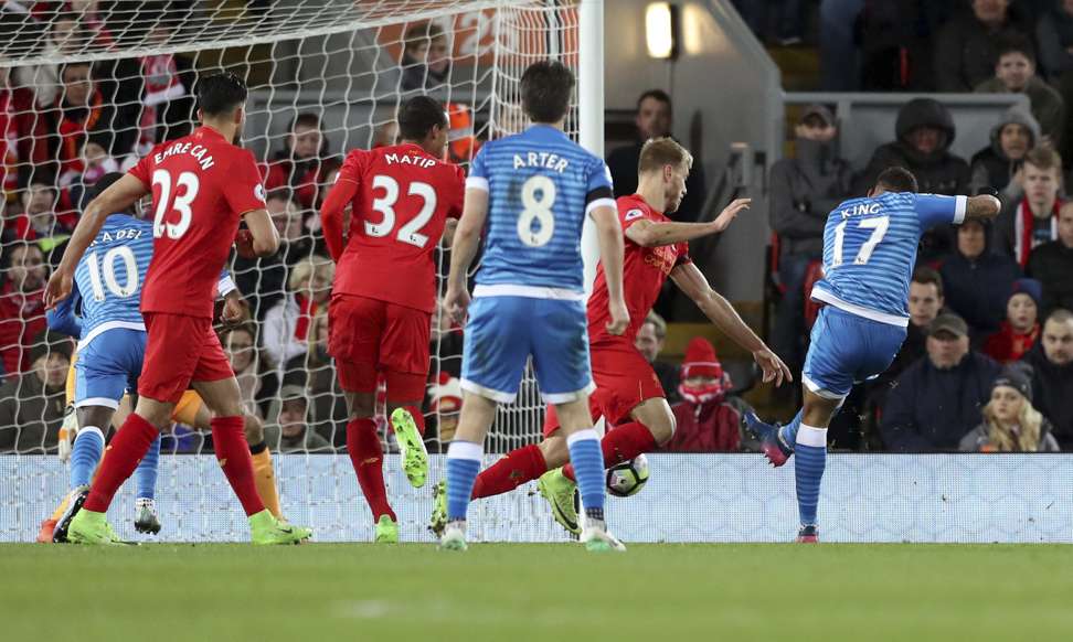 Bournemouth’s Joshua King scrambles in the equaliser. Photo: AP