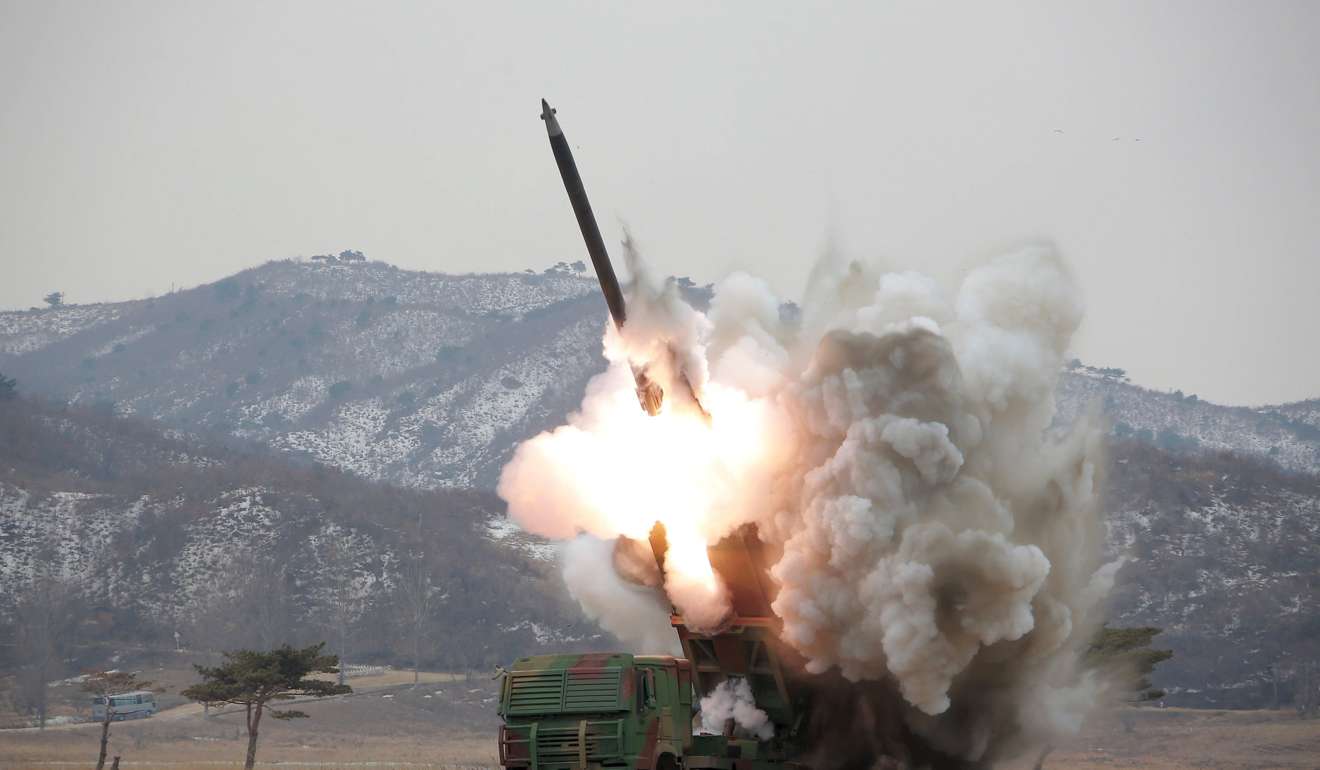 A multiple launch rocket system is test-fired in this undated file photo released by North Korea's Korean Central News Agency in Pyongyang on March 4, 2016. Photo: Reuters