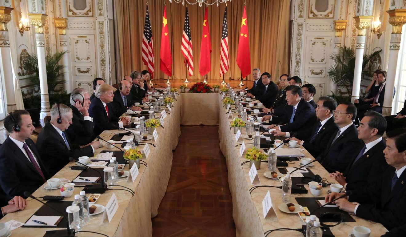 US President Donald Trump and President Xi Jinping get down to business at Trump's Mar-a-Lago estate in Palm Beach, Florida. Photo: Reuters