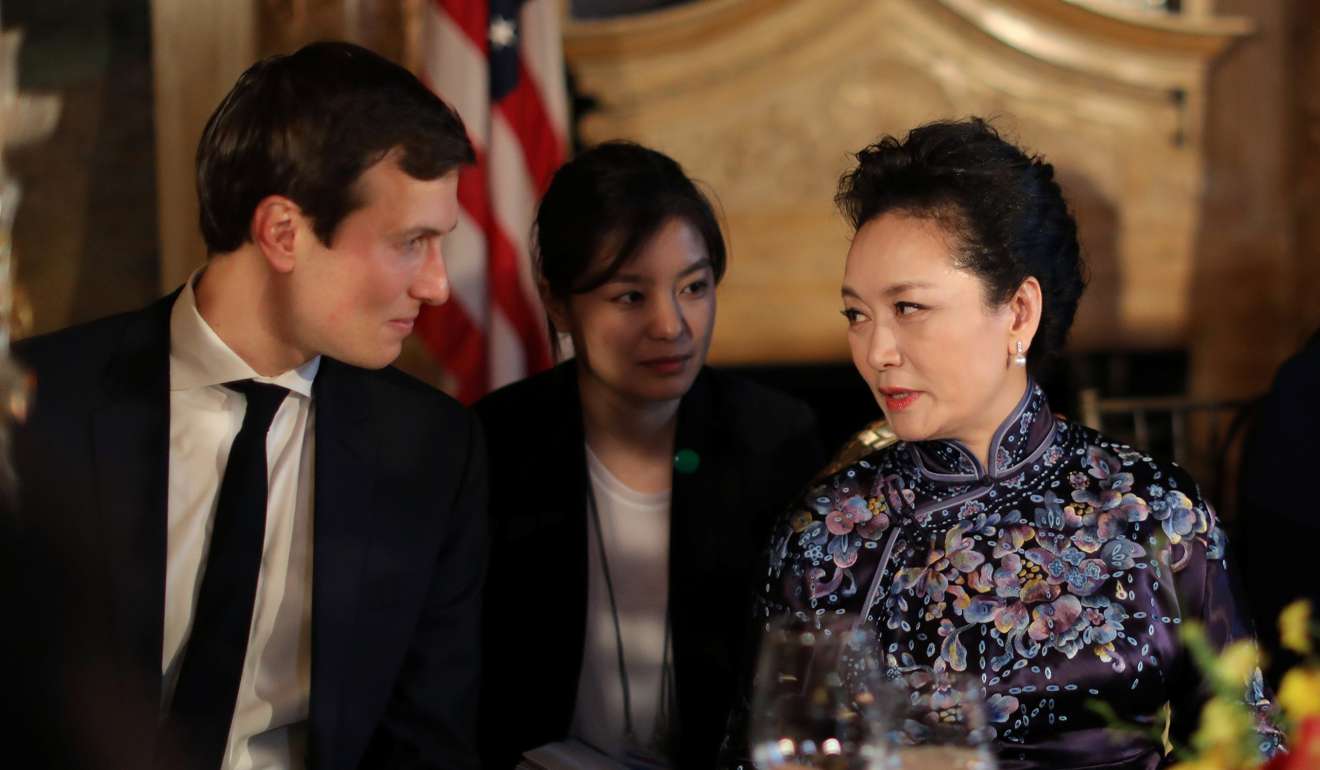 China’s first lady Peng Liyuan with senior Trump adviser Jared Kushner at Trump’s Mar-a-Lago estate. Photo: Reuters