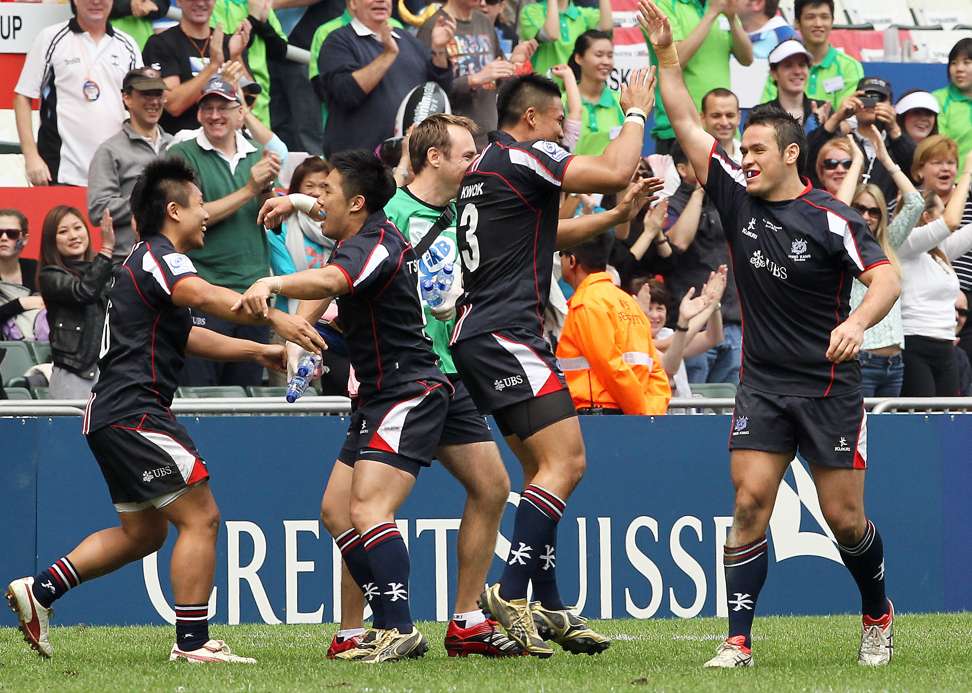 Hong Kong celebrate their win over Wales in 2010, soon after Dai Rees took over as head coach. Photo: David Wong