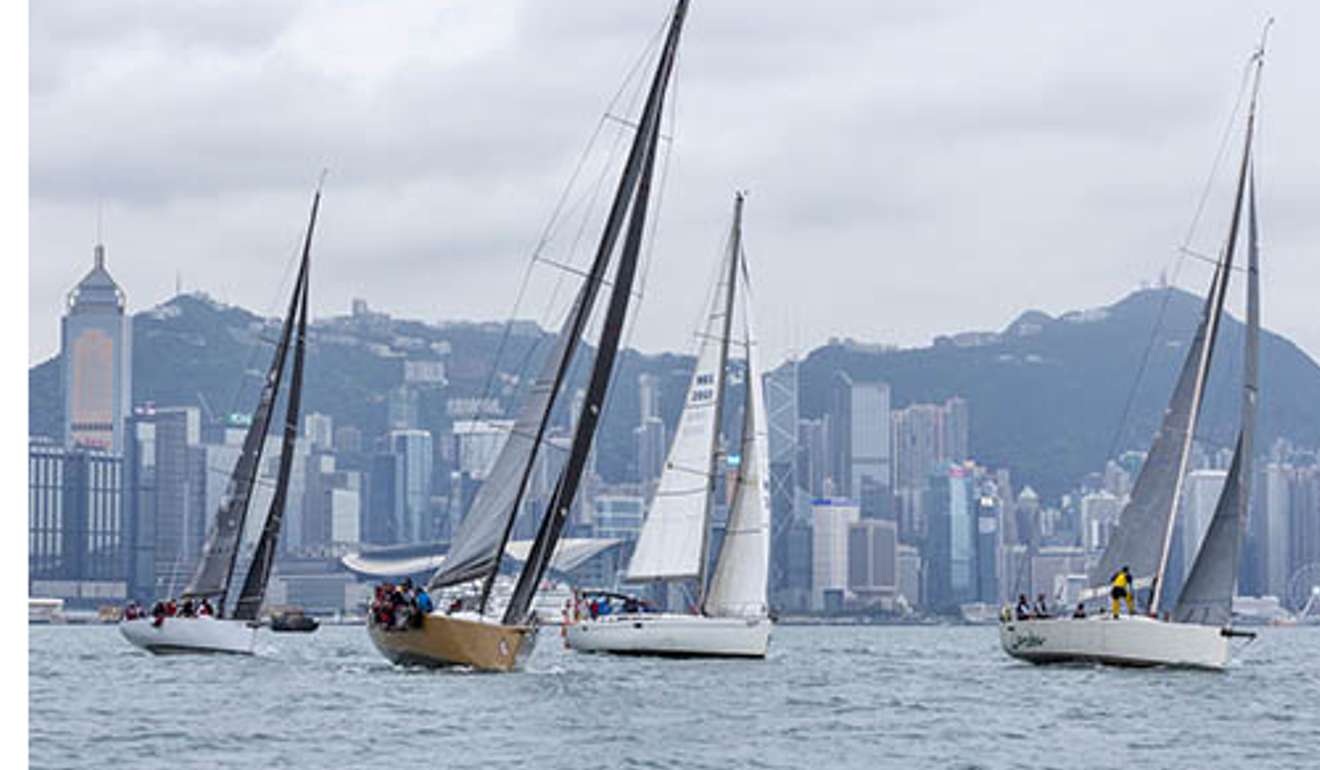 Boats at the start of the race at Victoria Harbour.