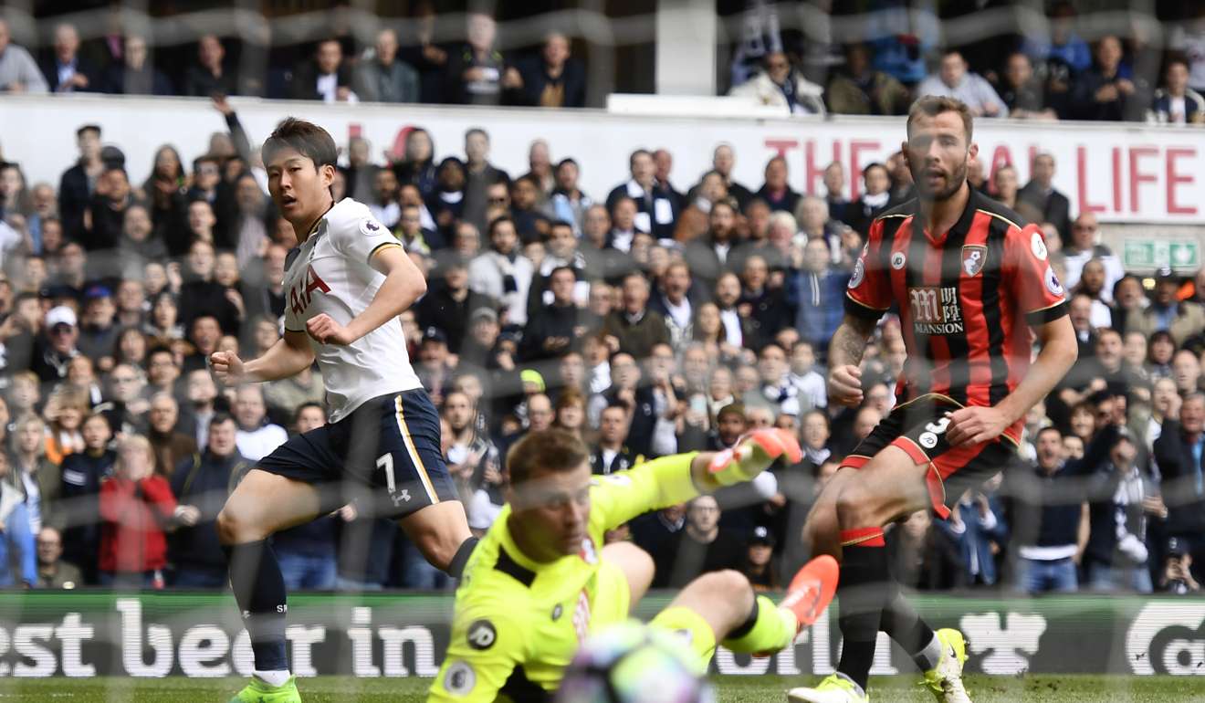 Son Heung-min scores Tottenham’s second goal against Bournemouth. Photo: Reuters