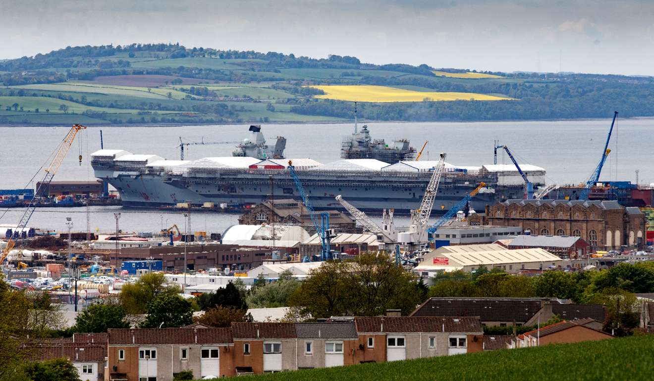 The British aircraft carrier HMS Queen Elizabeth under construction at the Rosyth dockyard in Scotland last year. Photo: AFP