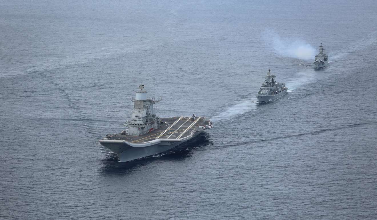 The INS Vikramaditya aircraft carrier (left) pictured during a deployment in the Arabian Sea three years ago. Photo: AFP