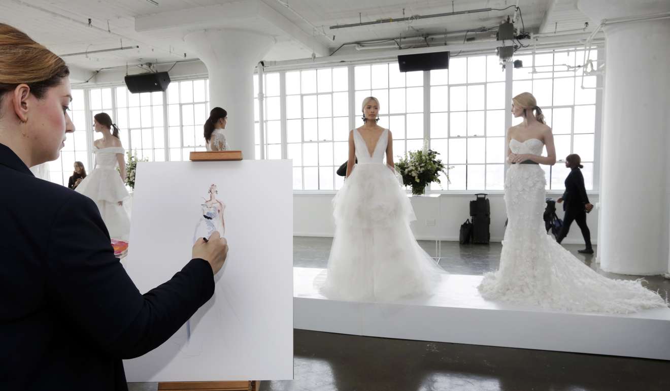The Marchesa collection is presented during Bridal Fashion Week in New York. Photo: AP