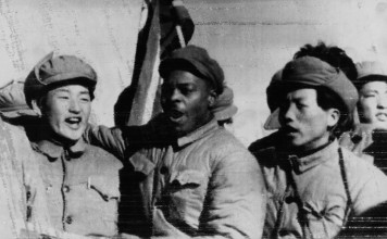 Clarence Adams with Korean prisoners of war and communist captors, in 1954. Photos: SCMP; Della Adams; UPI