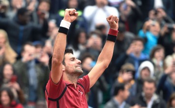 World number one Novak Djokovic celebrates after winning his semi-final match against Dominic Thiem. Photo: AFP