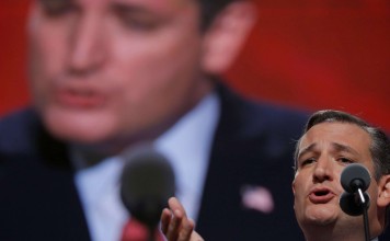 Senator Ted Cruz speaks during the third night of the Republican National Convention in Cleveland, Ohio, on Wednesday. He controversially failed to endorse Donald Trump during hte speech. Photo: Reuters
