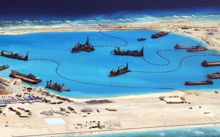 Chinese reclamation work in February at Fiery Cross Reef in the disputed Spratly Islands in the South China Sea. Photo: EPA Chinese reclamation work in February at Fiery Cross Reef in the disputed Spratly Islands in the South China Sea. Photo: EPA