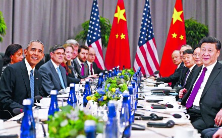 US President Barack Obama meets Chinese President Xi Jinping at the Nuclear Security Summit in Washington on March 31, 2016. Photo: Reuters