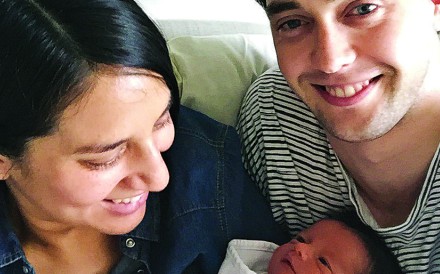 Martin Newell and Ayesha de Kretser with baby Lulu Violet, now fully recovered after a week on an antibiotic drip in Hong Kong Adventist Hospital. Photo: Martin Newell