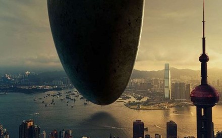 Part of the new poster for Arrival showing the Oriental Pearl Tower from Shanghai transported to Hong Kong. Part of the new poster for Arrival showing the Oriental Pearl Tower from Shanghai transported to Hong Kong.