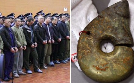 Suspects arrested in a case of plundering cultural artefacts in Liaoning province in China in January. Photo: SCMP Pictures
