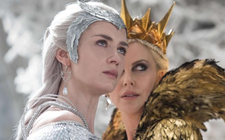 Emily Blunt (left) and Charlize Theron star as good and evil queens in The Huntsman: Winter's War.