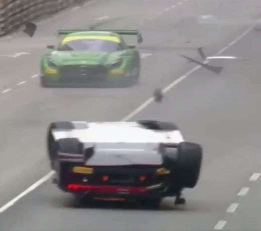 Laurens Vanthoor slides down the Macau streets in this screen grab from the live coverage Laurens Vanthoor slides down the Macau streets in this screen grab from the live coverage