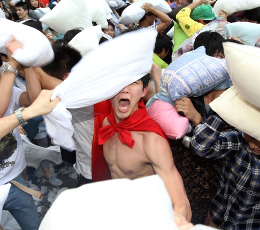 Feathers fly on International Pillow Fight Day