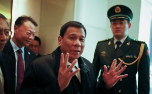 Philippine President Rodrigo Duterte arrives at a hotel in Beijing. Photo: Reuters