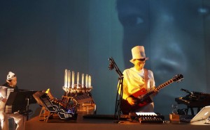 Gaybird (Keith Leung) and accordion player Natalie Zhang perform during multimedia show One Zero. Photo: Courtesy of Gaybird Leung