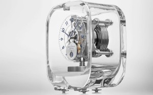 The objet d’art designed by Marc Newson – of Apple Watch fame – features a clock mechanism that seems to float under the Baccarat crystal glass monobloc The objet d’art designed by Marc Newson – of Apple Watch fame – features a clock mechanism that seems to float under the Baccarat crystal glass monobloc