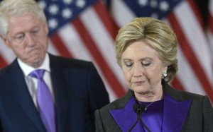 Hillary Clinton delivers her concession speech in New York. Photo: AFP