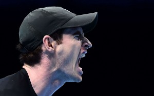 T Britain's Andy Murray reacts after losing the first set against Japan's Kei Nishikori during their round robin stage men's singles match on day four of the ATP World Tour Finals tennis tournament in London on November 16, 2016. / AFP PHOTO / Glyn KIRK