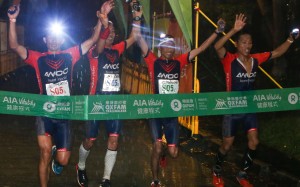 (L-R) Gurung Bhim Bahadur; Tamang Tirtha Bahadur; Tamang Purna; and Sunuwar Bed Bahadur of S05 AWOO Team Nepal team, first finish the Oxfam Trailwalker 2016 with 11 hours and 1 minute at Yuen Long. 18NOV16 SCMP/Edmond So