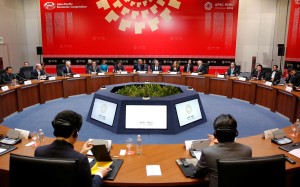 US President Barack Obama meet Trans-Pacific Partnership leaders at the Apec summit in Lima, Peru, on Saturday. Photo: Reuters