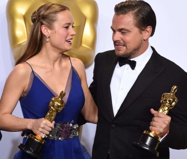 Best Actress winner Brie Larson and Best Actor winner Leonardo DiCaprio pose with their Oscars at this year’s ceremony. Photo: AFP Best Actress winner Brie Larson and Best Actor winner Leonardo DiCaprio pose with their Oscars at this year’s ceremony. Photo: AFP