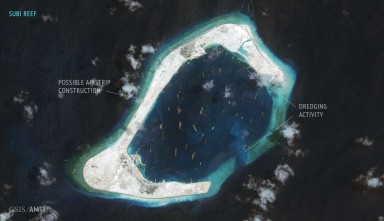 A satellite image of Subi Reef taken last year. Photo: Reuters A satellite image of Subi Reef taken last year. Photo: Reuters
