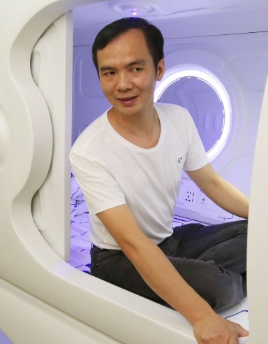 Landlord Sandy Wong in one of his capsules in a Sai Ying Pun apartment. Photos: Edward Wong