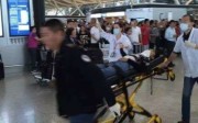 An online photo shows one of the four victims of the blast is rushed out of Passenger Terminal 2 at Shanghai Pudong Internationl Airport on Sunday afternoon. Photo: SCMP Pictures An online photo shows one of the four victims of the blast is rushed out of Passenger Terminal 2 at Shanghai Pudong Internationl Airport on Sunday afternoon. Photo: SCMP Pictures