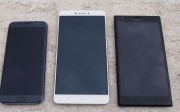 Smartphone size comparison: (from left to right) Galaxy S7 Edge, Xiaomi Mi Max and the Nokia 1520. Photo: Eric Wong