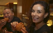 David Sung and Ines Gafsi taste croissants at the Mandarin Cake Shop in Central. Photo: Chen Xiaomei David Sung and Ines Gafsi taste croissants at the Mandarin Cake Shop in Central. Photo: Chen Xiaomei