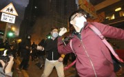 Objects are thrown during the Mong Kok riot in February. Photo: Edward Wong