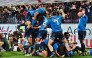 Italy celebrate posting their first ever victory over South Africa, breaking the drought with a 20-18 win in Florence on Saturday. Photo: EPA Italy celebrate posting their first ever victory over South Africa, breaking the drought with a 20-18 win in Florence on Saturday. Photo: EPA