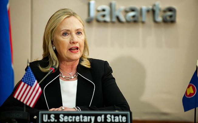 US Secretary of State Hillary Clinton speaks a meeting at the Asean Secretariat in Jakarta on Tuesday. Photo: AFP