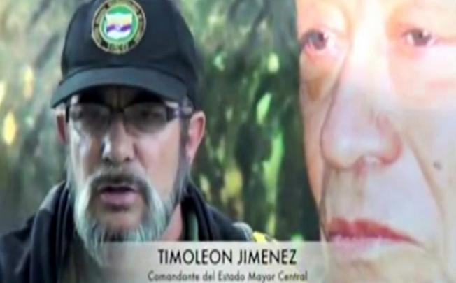 A video grab taken from the website of the Revolutionary Armed Forces of Colombia (Farc) shows leader Rodrigo Londono who said the group will go to peace talks with the government of President Juan Manuel Santos in Havana 'without rancor or arrogance'. Photo: EPA