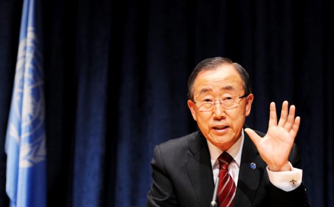 UN Secretary-General Ban Ki-moon speaks during a press conference at the UN headquarters in New York on Wednesday. Photo: Xinhua