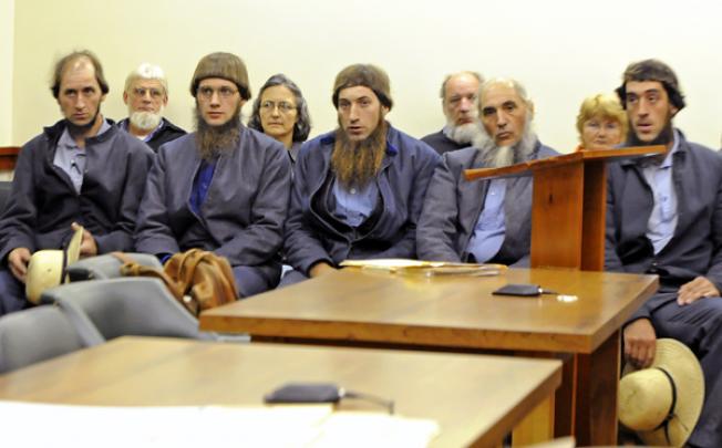 Five of Samuel Mullet Snr's followers appear in an Ohio court last year accused of hate crimes. Photo: AP