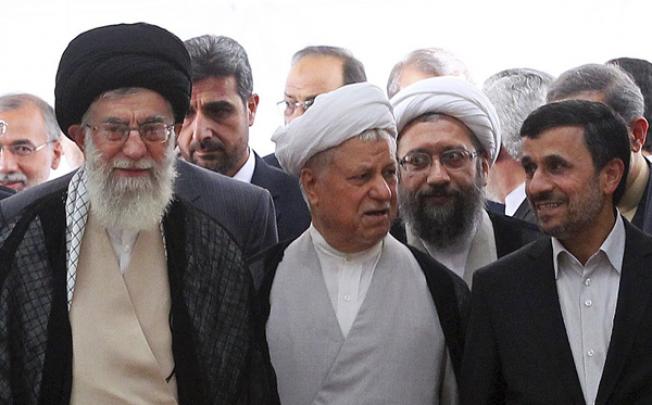 Supreme leader Ayatollah Ali Khamenei, left, Akbar Hashemi Rafsanjani, centre, and President Mahmoud Ahmadinejad, right, in Tehran on August 30. Photo: AP