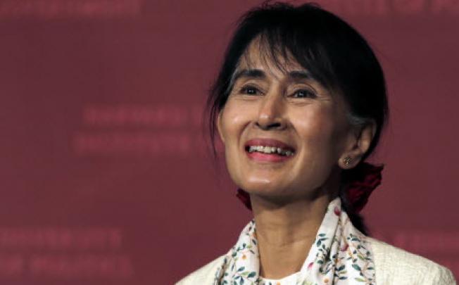 Myanmar democracy leader Aung San Suu Kyi smiles during an address at Harvard University's Kennedy School of Government in Cambridge. Photo: AP