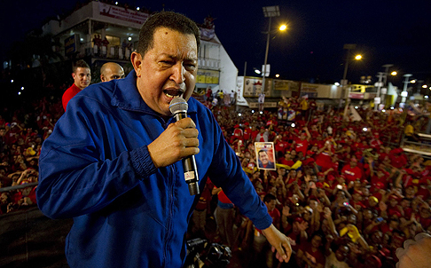 Venezuelan President Hugo Chavez delivers a speech at a campaign rally in Monagas, in northeastern Venezuela, last week. Photo: AFP