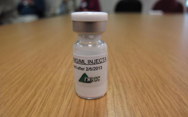 A vial of the tainted injectable steroids believed to have triggered the outbreak that has killed 12 people. Photo: AP